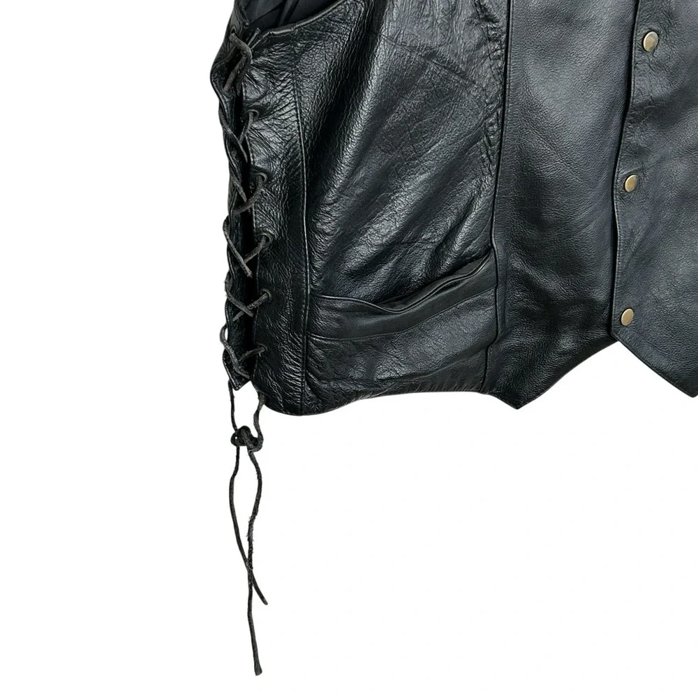 Vintage Leather Motorcycle Vest Mens 56 Biker Western Side Lace Up Snaps Rocker